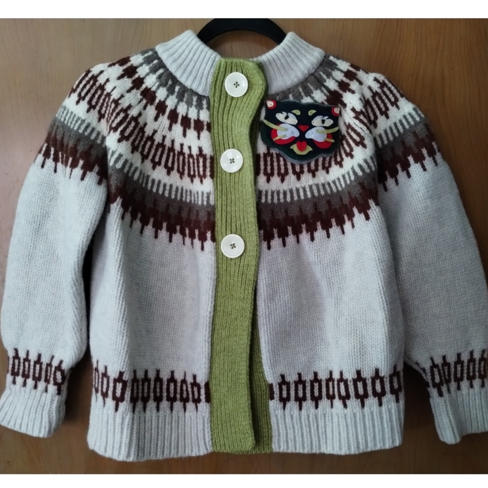 🆕 The Reeds Colorblocked Fair Isle CAT Wool Cardigan